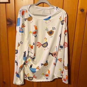 Colorful Bird Print Long Sleeve Top